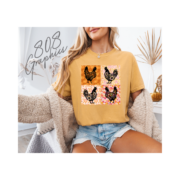 Fall Floral Hens- DTFilm Transfer