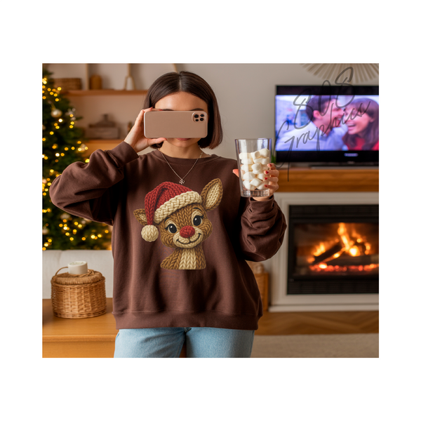 Faux Crochet Reindeer Christmas- DTFilm Transfer