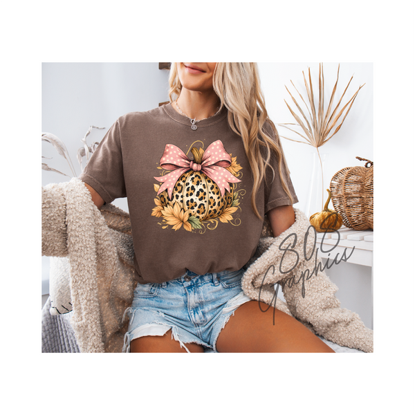 Leopard Pumpkin with Pink Bow- DTFilm Transfer
