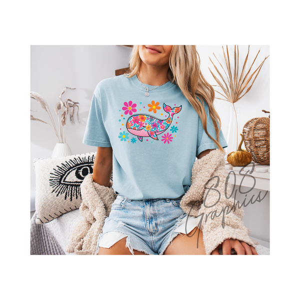 Preppy Floral Summer Whale