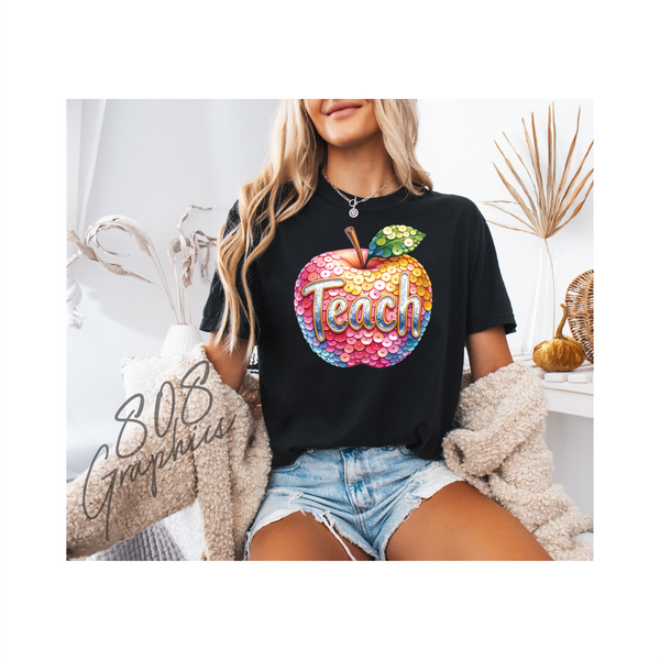 Sequin Apple Teach- DTFilm Transfer