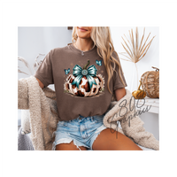 Teal Bow Cow Print Pumpkin